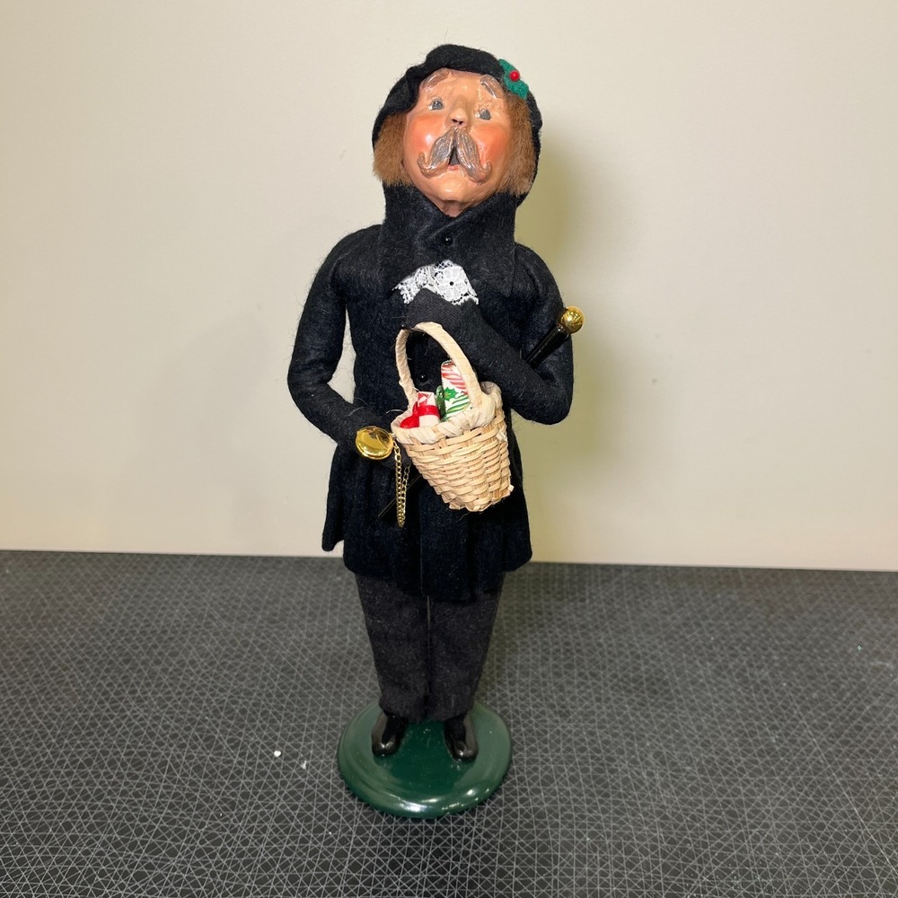 Byers Choice Caroler Man Black Suit, Pocketwatch Locket Staff Cane, Basket Gifts